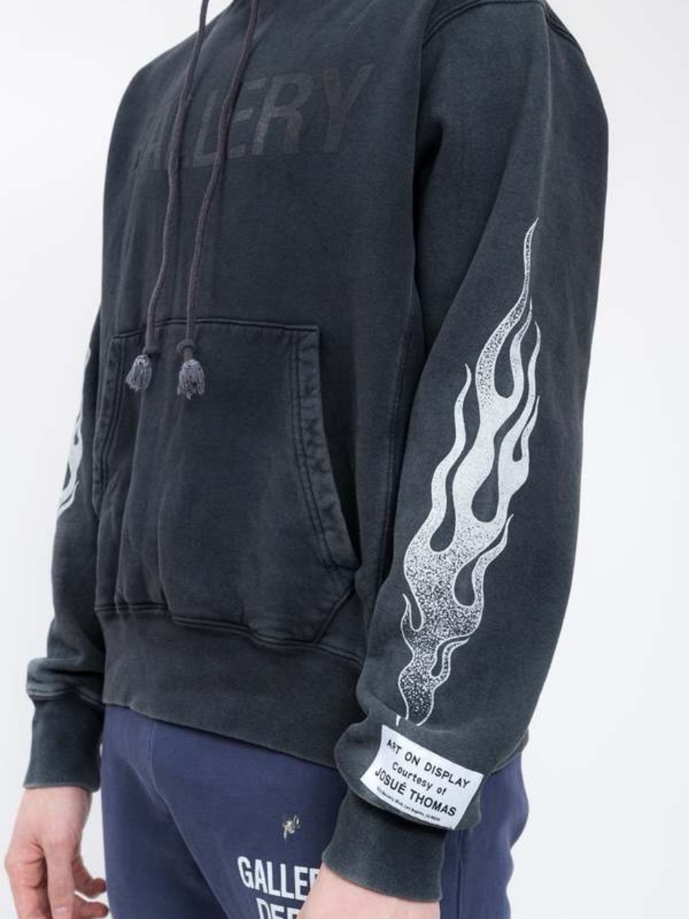 Gallery Dept Black Hoodie with White Flame Sleeve Graphics